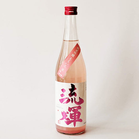 流花純米吟釀，粉紅色渾濁，未過濾，未經高溫消毒的清酒（令和 6 年釀造）