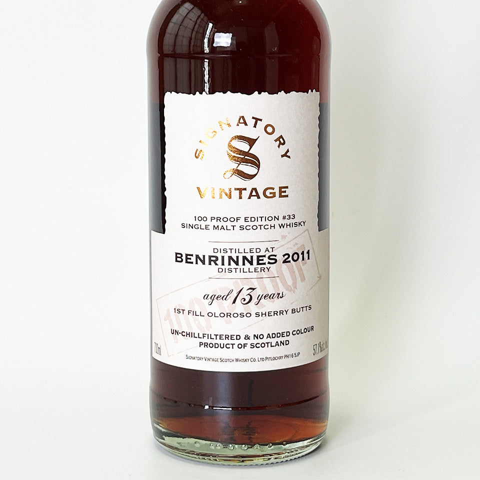ウィスキー_スペイサイド／SIGNATORY VINTAGE 100 PROOF EDITION BENRINNES（シグナトリー・ヴィンテージ 100プルーフ・エディション ベンリネス）13年 2011【正規輸入品】