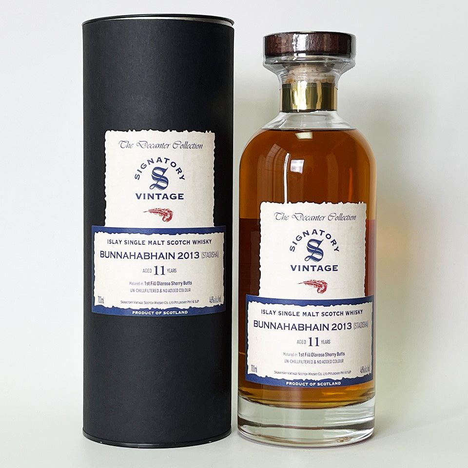 ウィスキー_アイラ／SIGNATORY VINTAGE  BUNNAHABHAIN Staoisha Heavily Peated IBISCO DECANTER（シグナトリー・ヴィンテージ ブナハーブン・ストイーシャ ヘビリー・ピーテッド イビスコ・デキャンタ） 11年 2013【正規輸入品】
