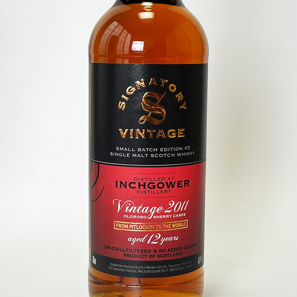 ウィスキー_スペイサイド／SIGNATORY VINTAGE SMALL BATCH EDITION INCHGOWER OLOROSO SHERRY CASKS（シグナトリー・ヴィンテージ スモール・バッチ・エディション インチガワー オロロソ・シェリー樽熟成）12年 2011【正規輸入品】